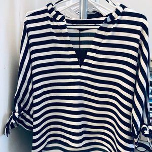 Zara V neck ribbon stripe blouse
